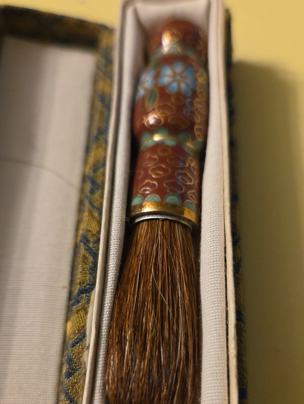 Vintage Chinese cloisonné makeup brush  with Extra Brush In Case